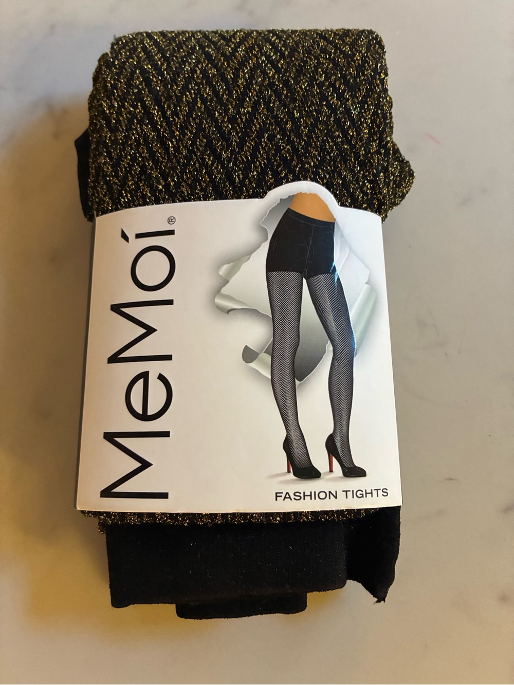 NWT MEMOI Textron Glam Tights in Black & Gold
Size S/M